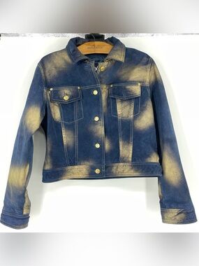Wilson Maxima Leather Denim look jacket XL distressed gold